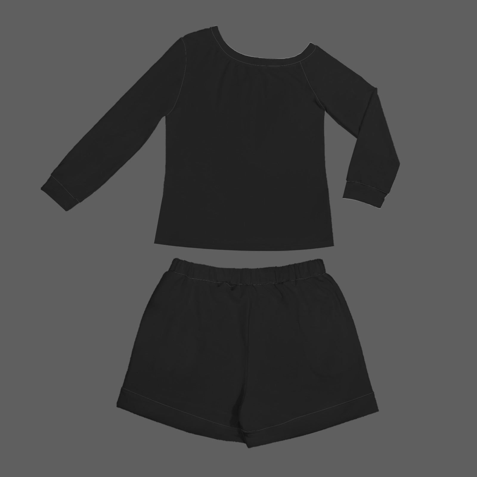 Slanted Off Shoulder Sweatshirt & Elastic Waist Shorts Set Black