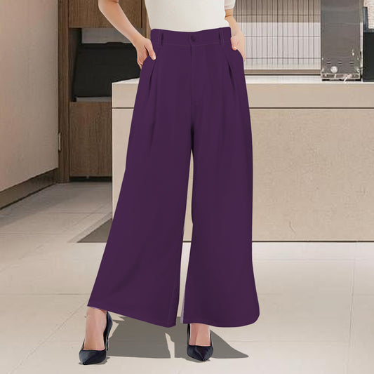 High Waist Casual Wide Leg Long Pants Flower Purple