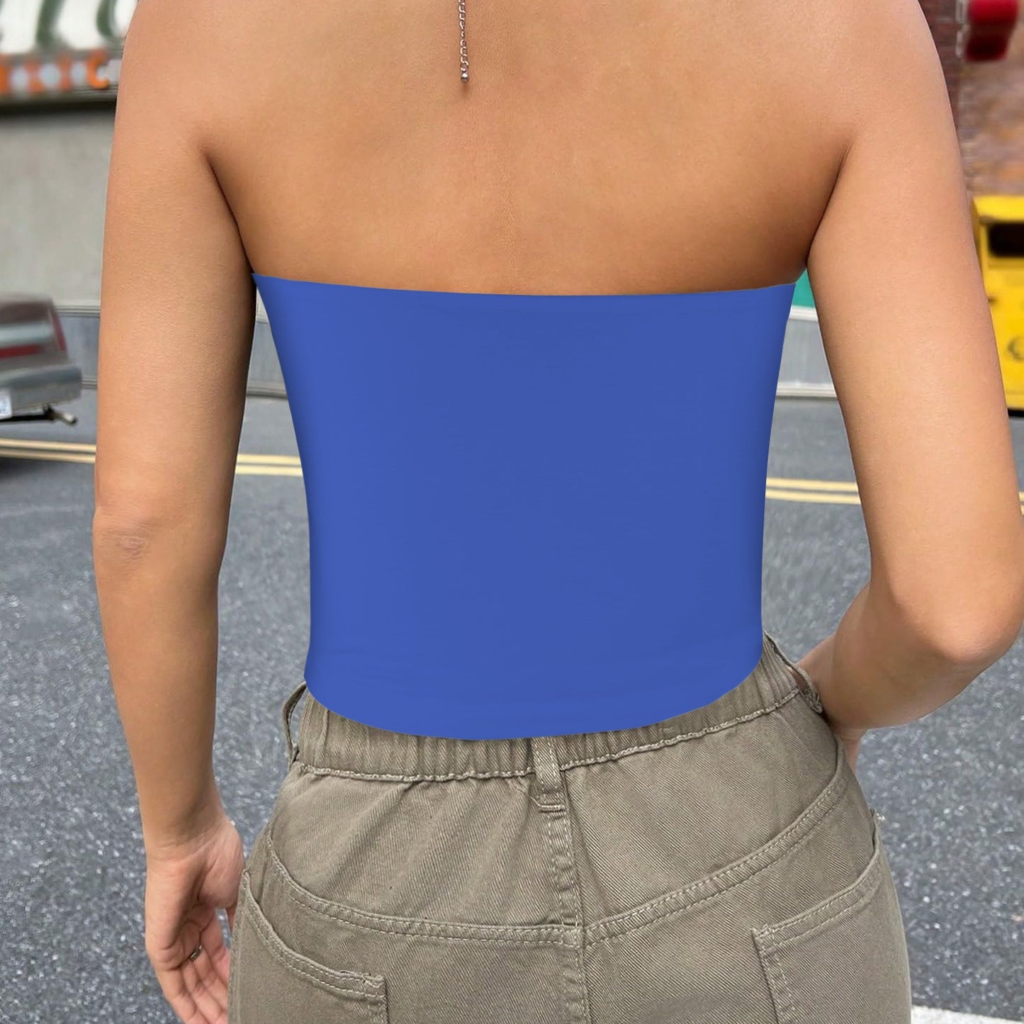 Blue Violet Sky Basic Backless Tube Crop Top