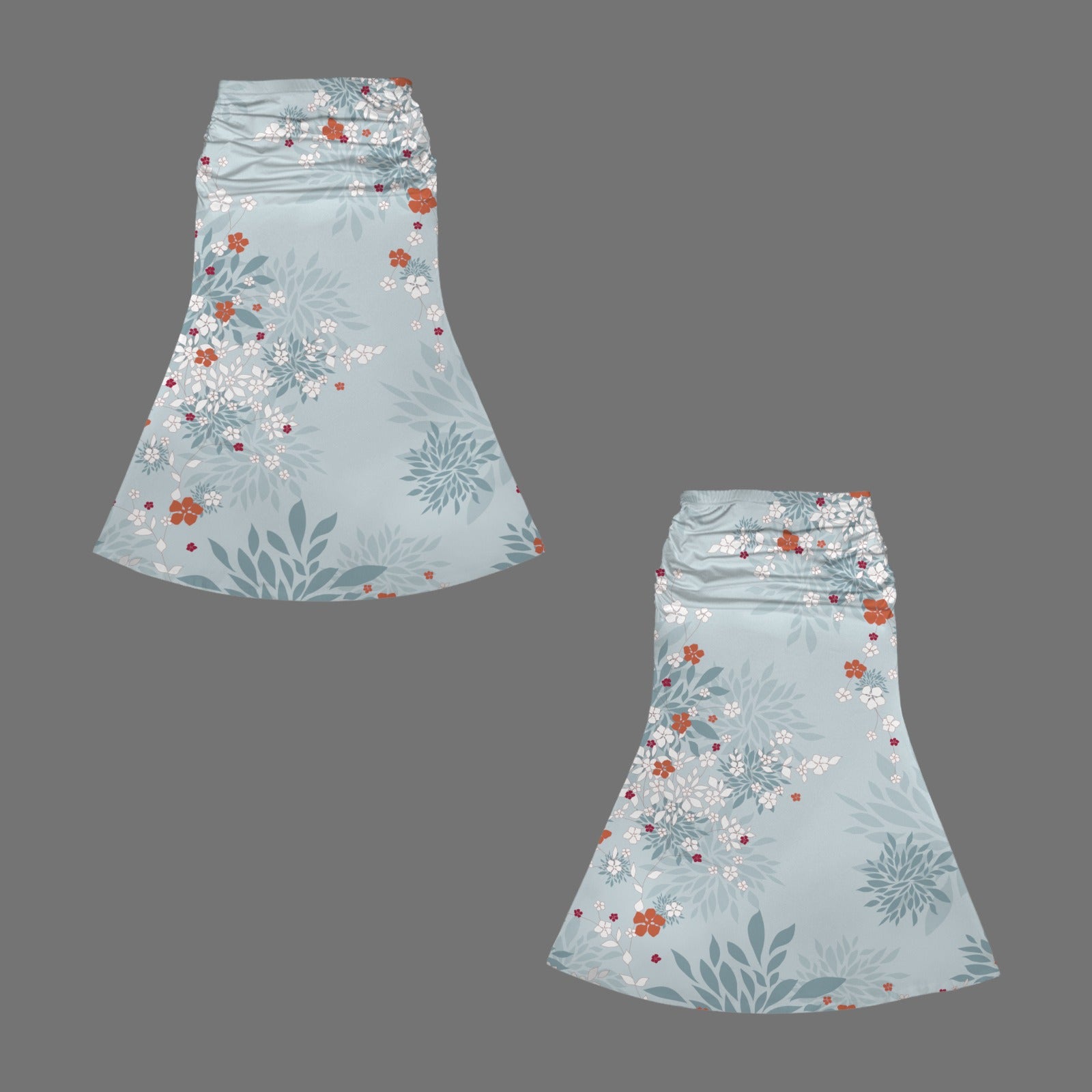 High Waist Pleated Flared Maxi Skirt Light Slate Blossom Print