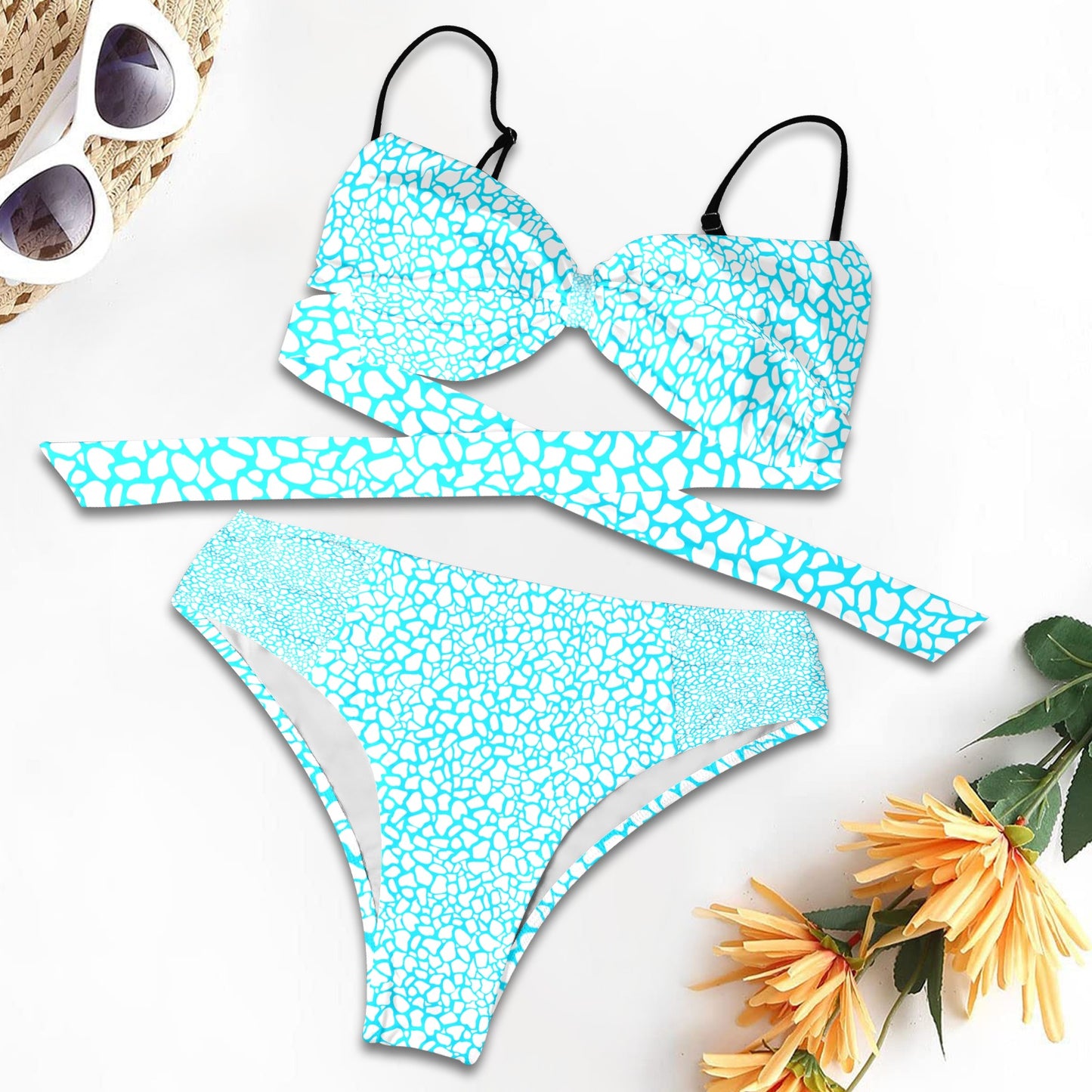 Bright Teal White Pebble Print Bikini