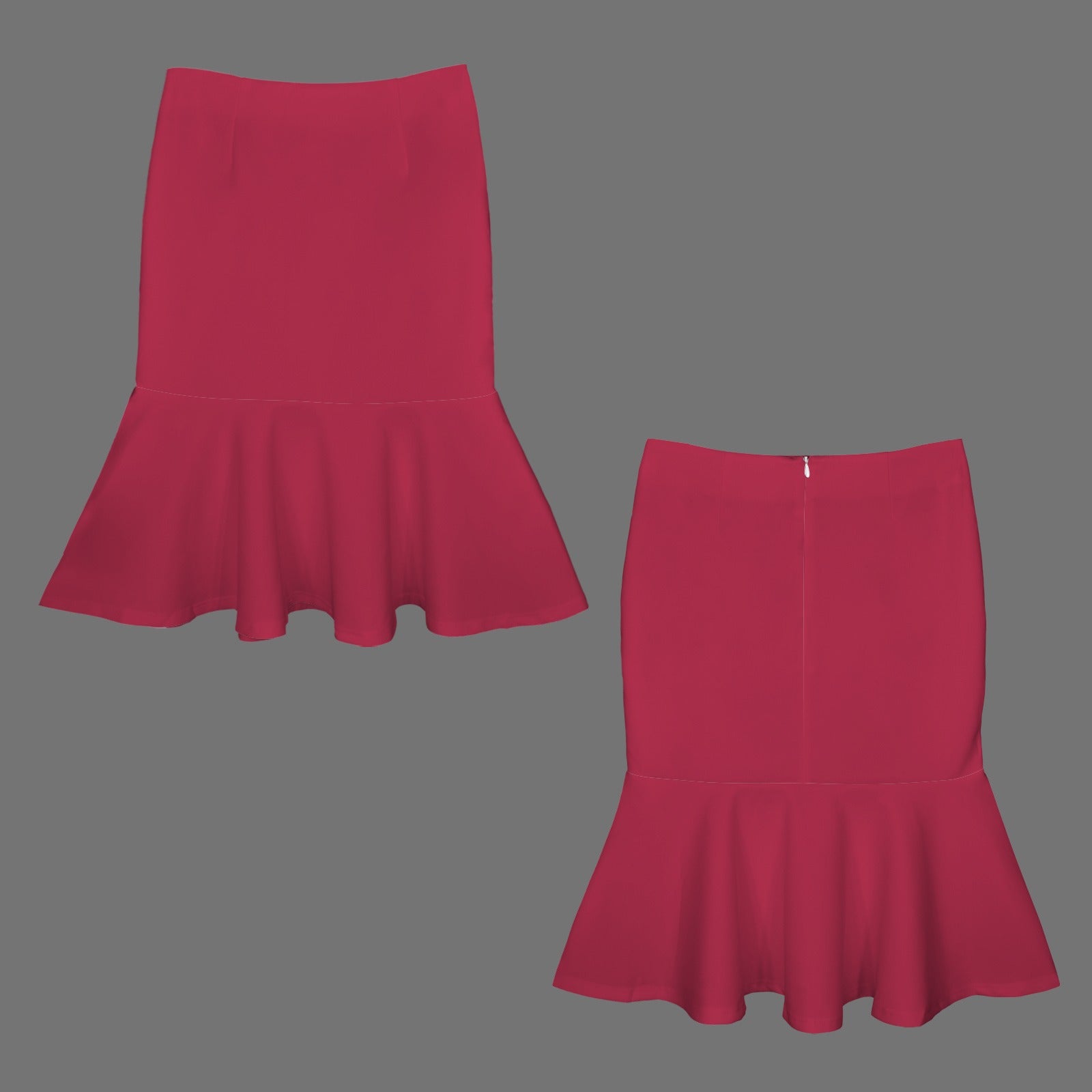 Elegant Mermaid Hem High Waist Skirt Rose Red