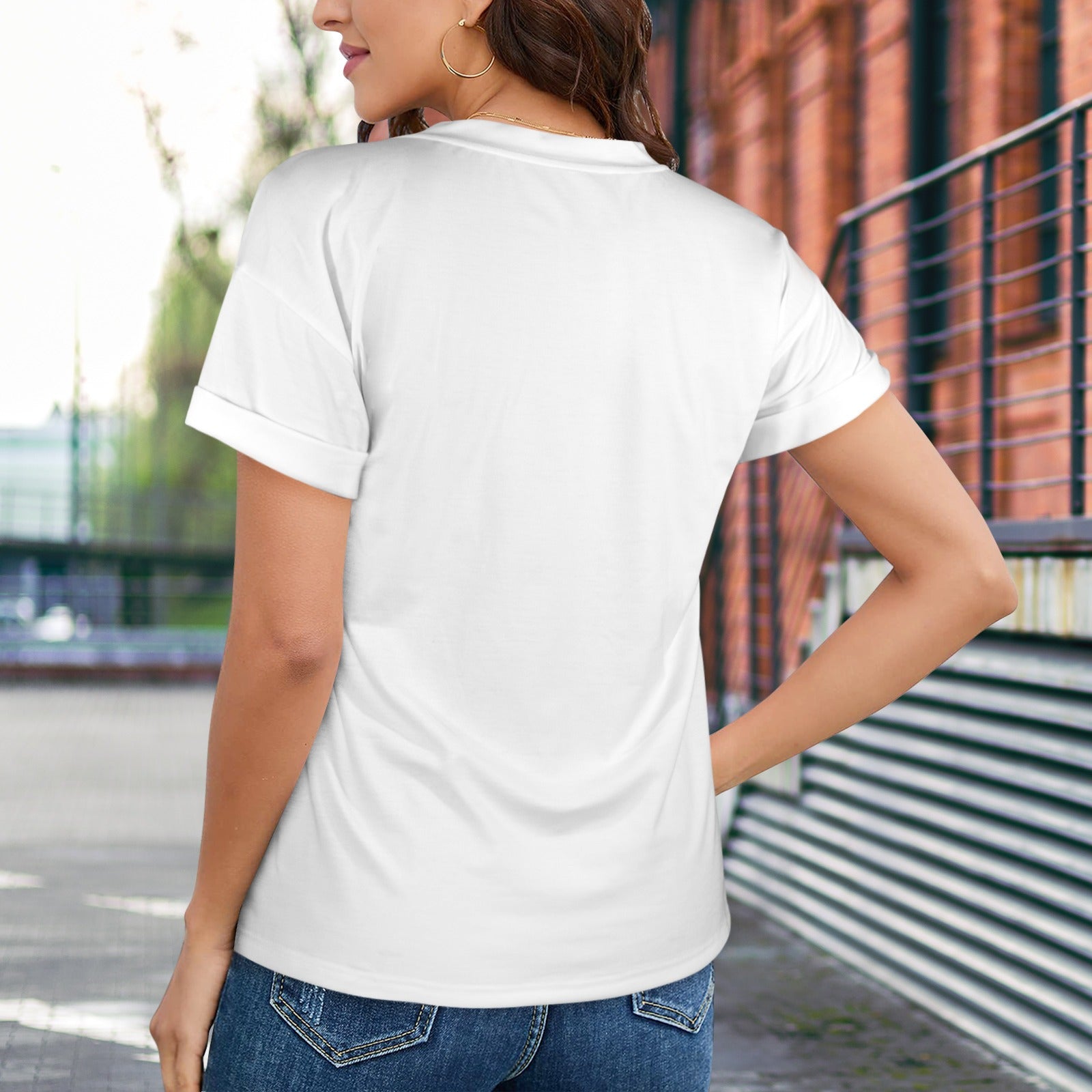 V-Neck Short Sleeve Pocket T-Shirts White