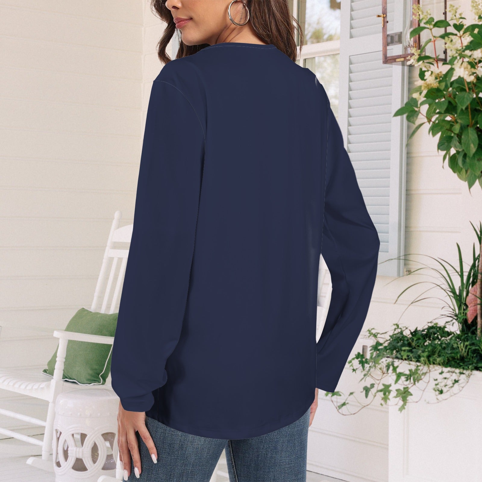 Long Sleeve Round Neck T Shirt Night