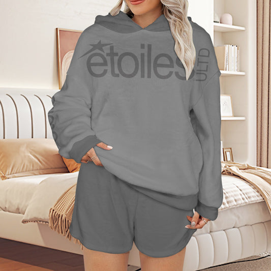 Plush Hooded Pajamas Set étoiles Logo Grey