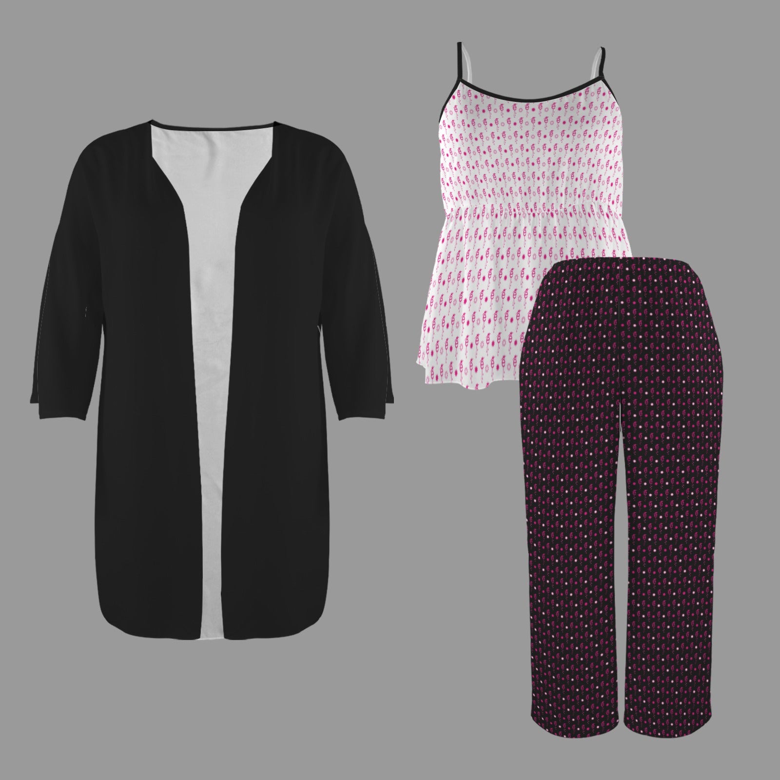 Black & White é Stardrops Print 3 Piece Pajama Set