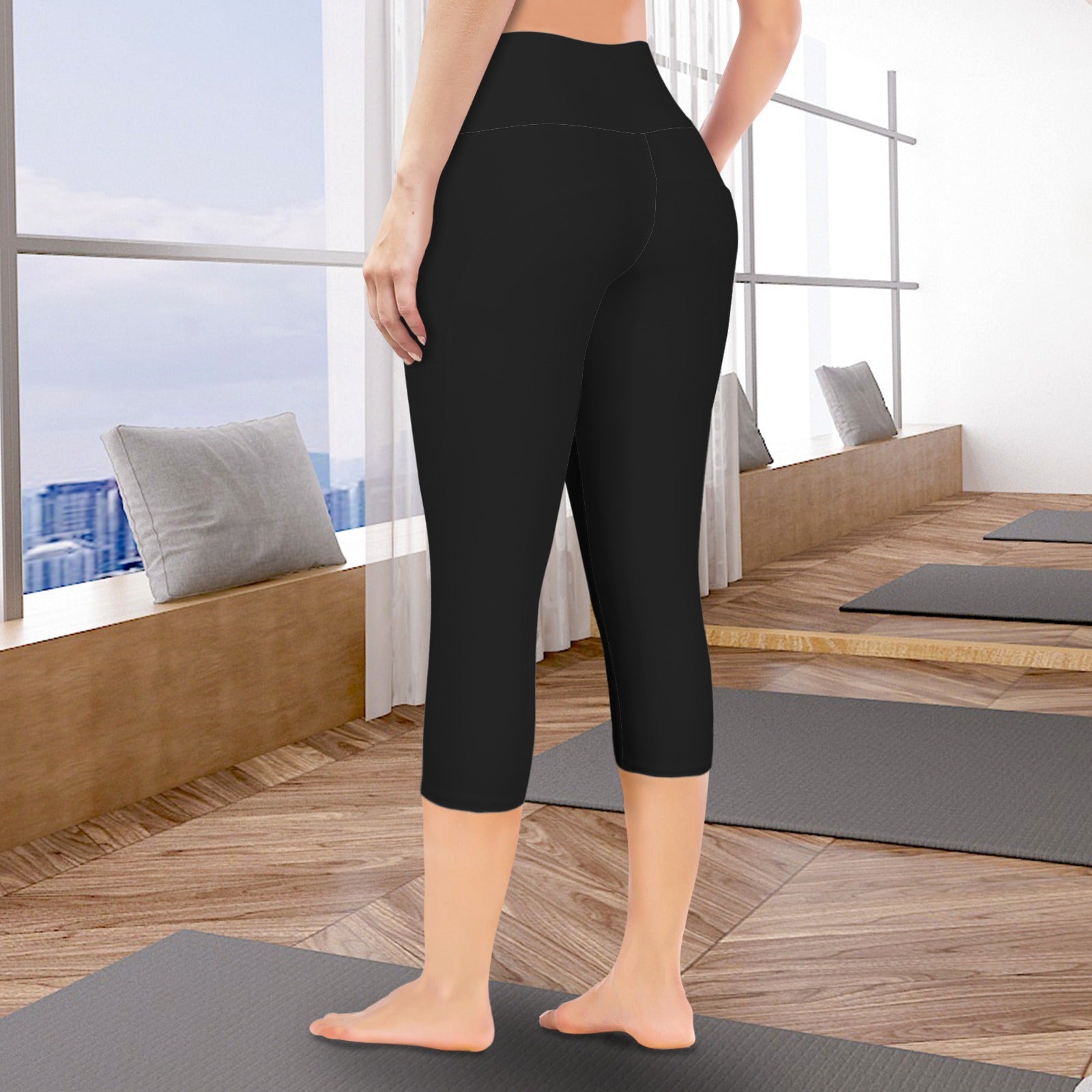 High Waist Pocket Capri Yoga Leggings Black