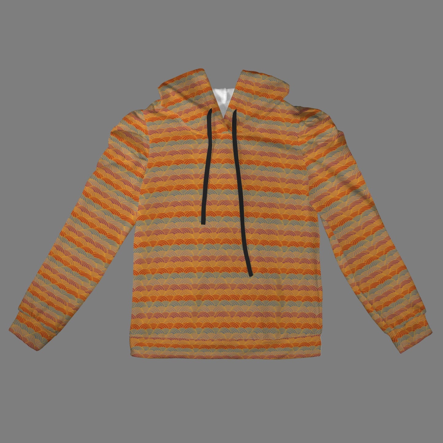 Pleated Puff Sleeve Hooded Fleece Sweatshirt Multi Scallop Print