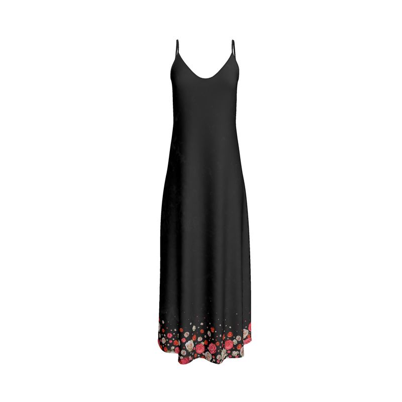 Coral Rose Black Slip Dress