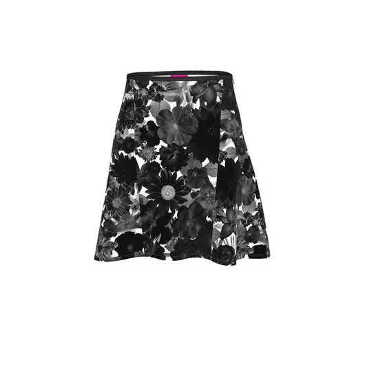 B&W Flower Print Flared Skirt