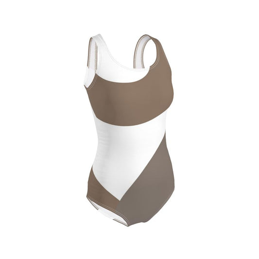 Swimsuit Taupe Beige & White