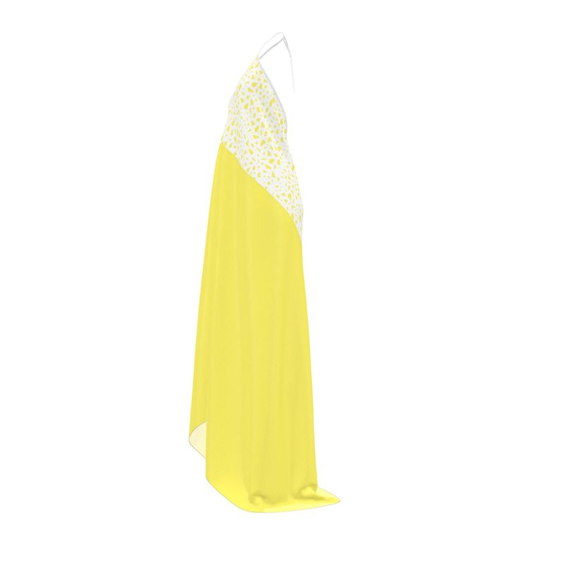 Halterneck Backless Dress Lemon & White Coral Texture Print