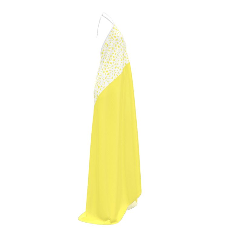 Halterneck Backless Dress Lemon & White Coral Texture Print