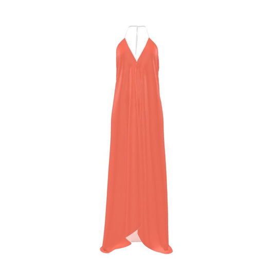 Silk Backless Halterneck Dress Tangerine