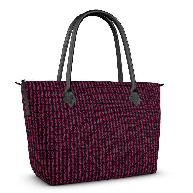 Zip Top Handbag Black & é Geo Magenta