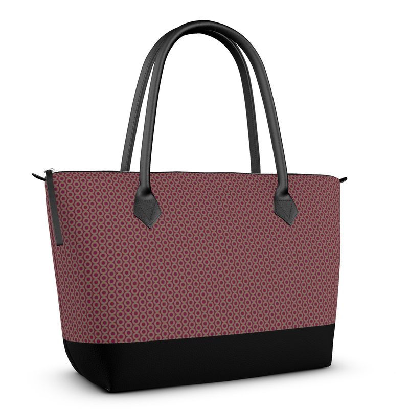 Zip Top Handbag Circle Print on Wine Berry