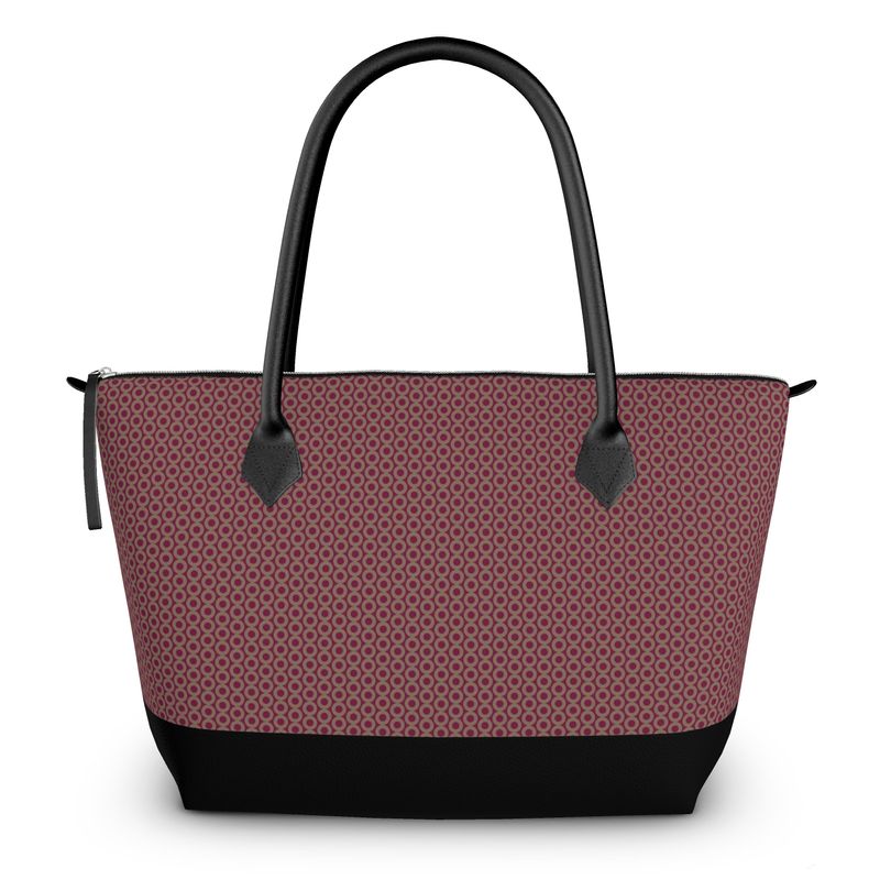 Zip Top Handbag Circle Print on Wine Berry