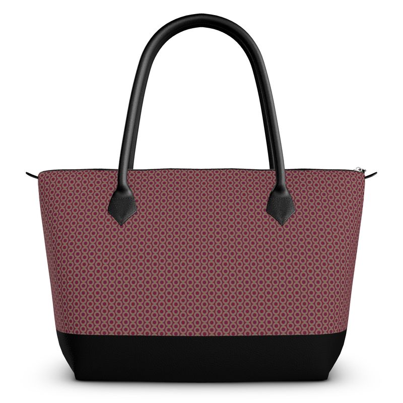 Zip Top Handbag Circle Print on Wine Berry