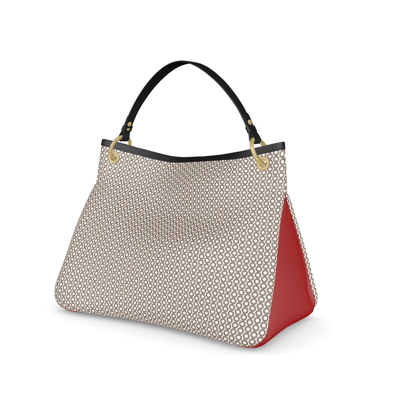 Leather Talbot Slouch Bag Neutral Circular Texture and Red