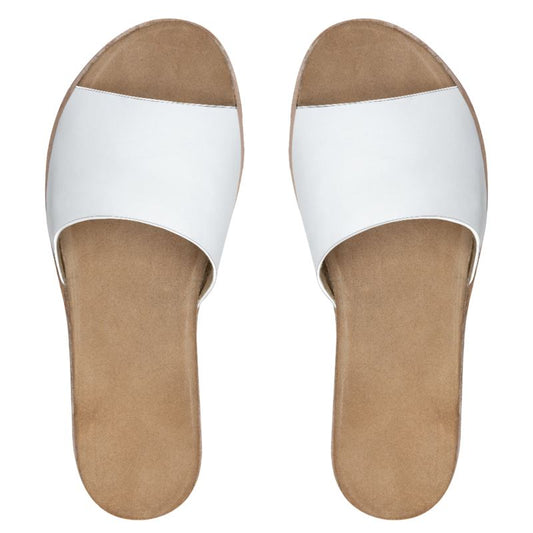 Womens Leather Sliders White