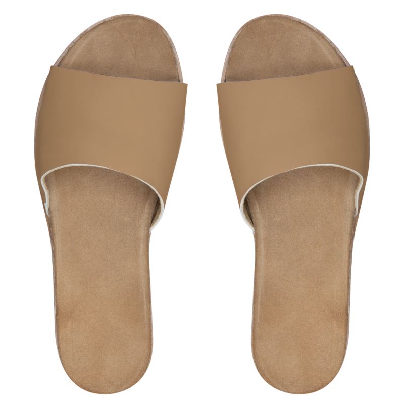 Womens Leather Sliders Beige