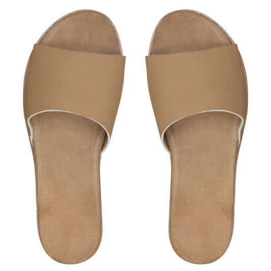 Womens Leather Sliders Beige