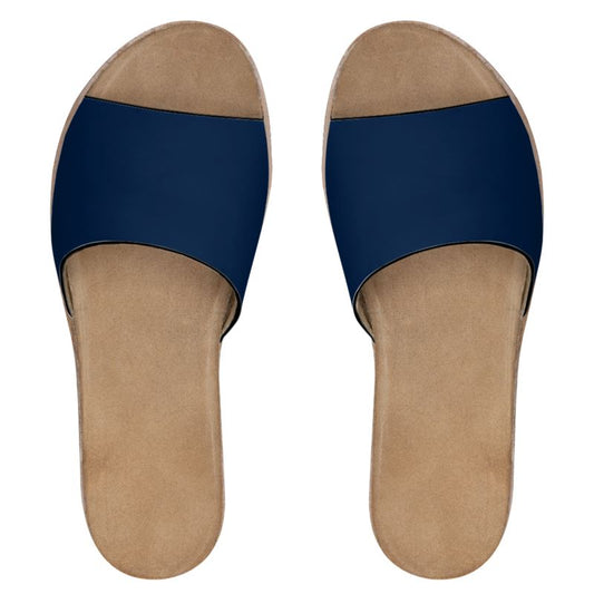 Womens Leather Sliders Navy