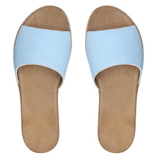 Womens Leather Sliders Light Blue