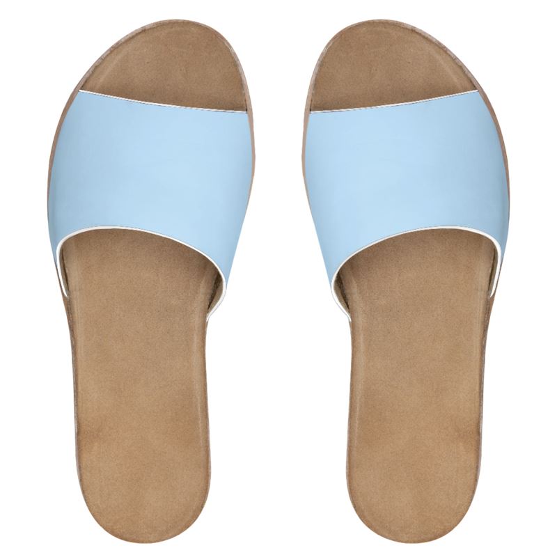 Womens Leather Sliders Light Blue