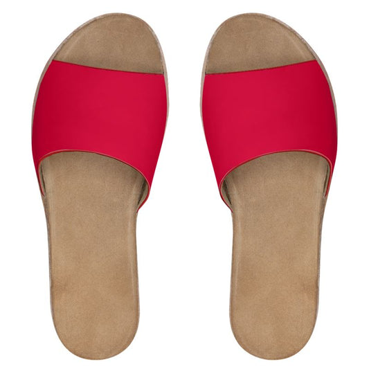 Womens Leather Sliders Strawberry Red