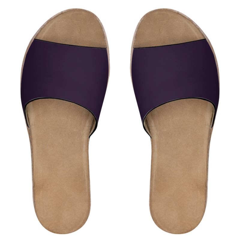 Womens Leather Sliders Night Purple