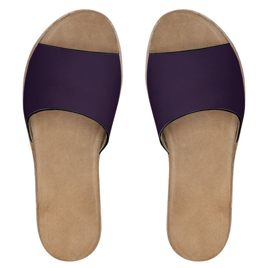 Womens Leather Sliders Night Purple