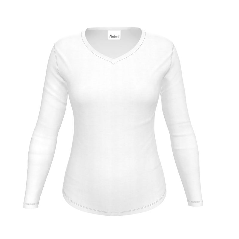 Womens Long Sleeve V-Neck White