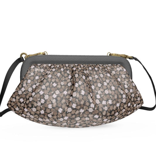 Pleated Soft Frame Bag Taupe Black Floral Print