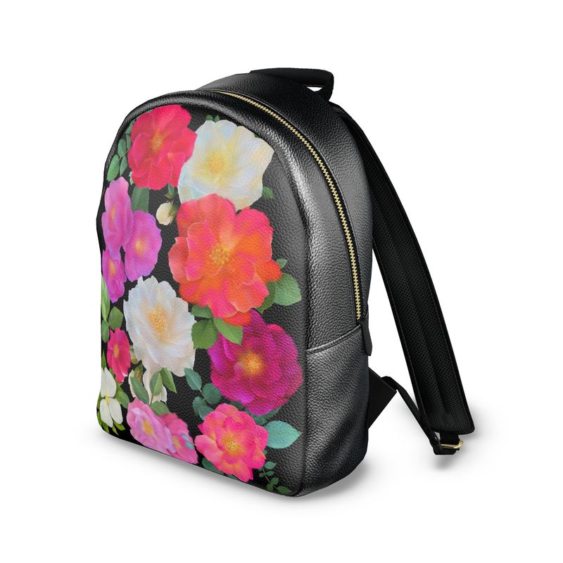 Colville Leather Backpack Painted Floral Print Black