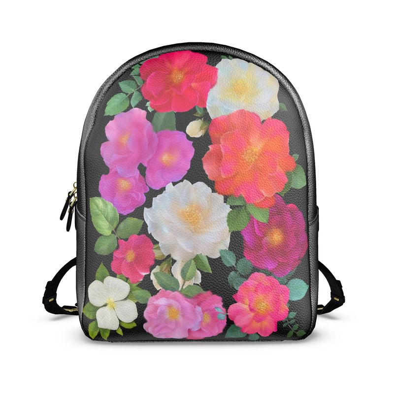 Colville Leather Backpack Painted Floral Print Black