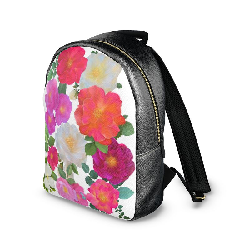 Colville Leather Backpack Painted Floral Print White