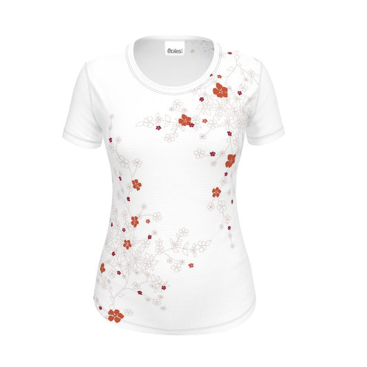 Ladies T-Shirt Slim Fit White Floral