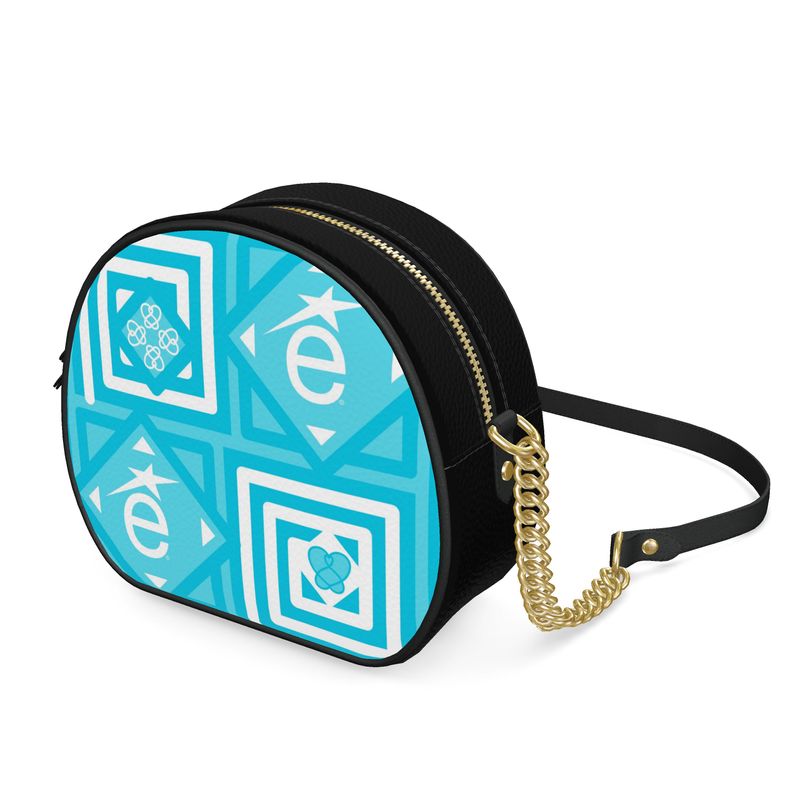 Leather  Round Box Bag é Logo Turquoise