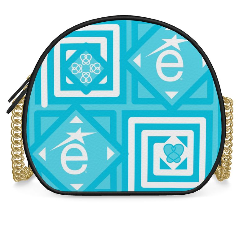 Leather  Round Box Bag é Logo Turquoise