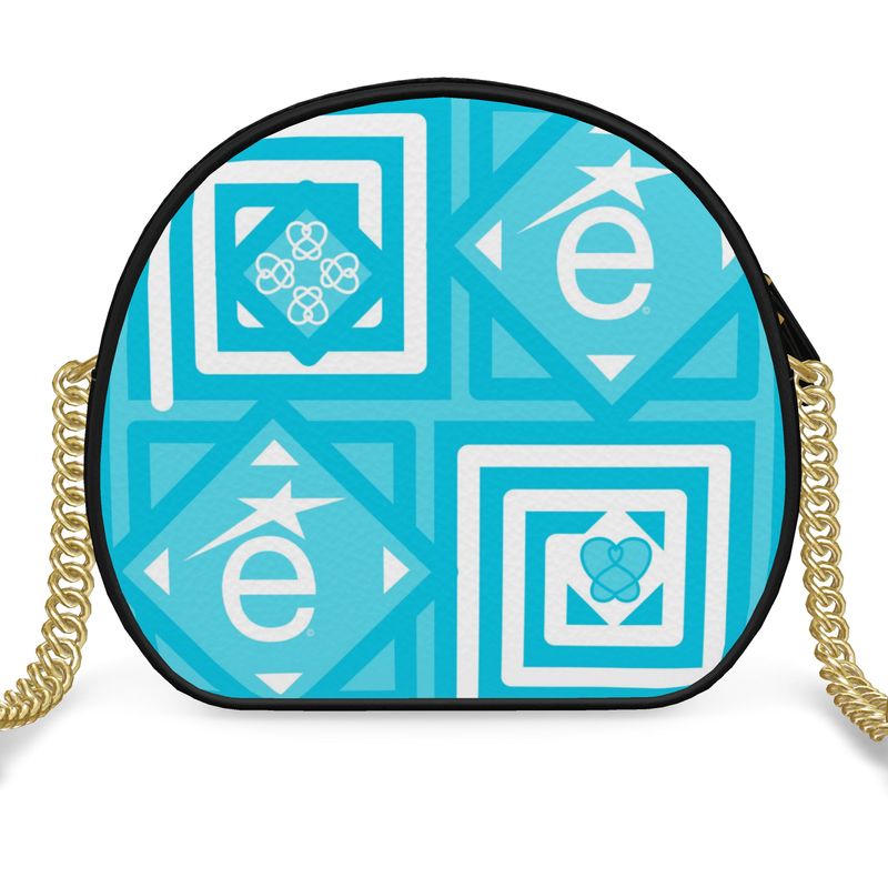 Leather  Round Box Bag é Logo Turquoise