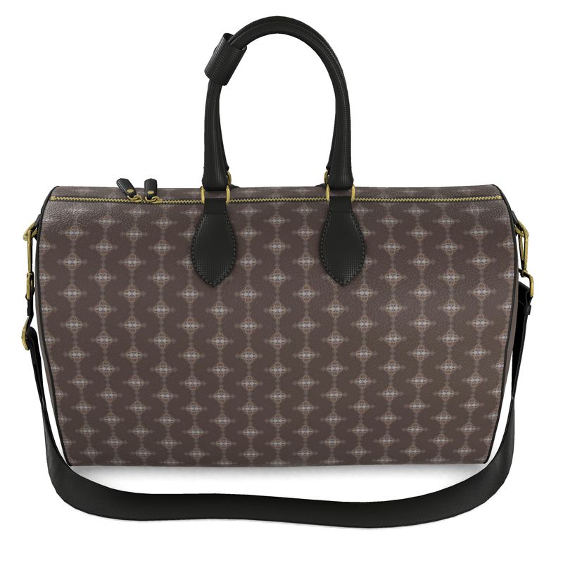 Large Leather Brown Tones é Diamond Logo Print Duffle Bag