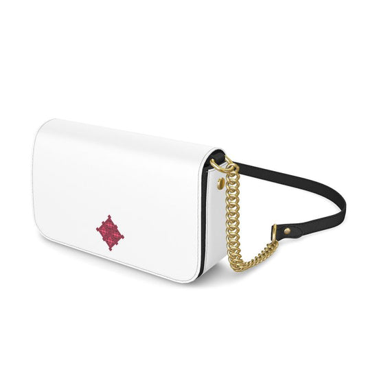 White & é Red Logo Diamond Flap Over Box Handbag