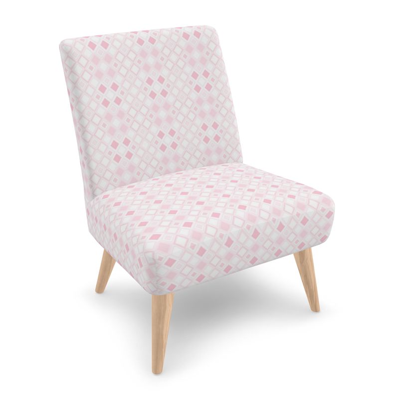 Occasional Accent Chair White & Pink Diamond Print