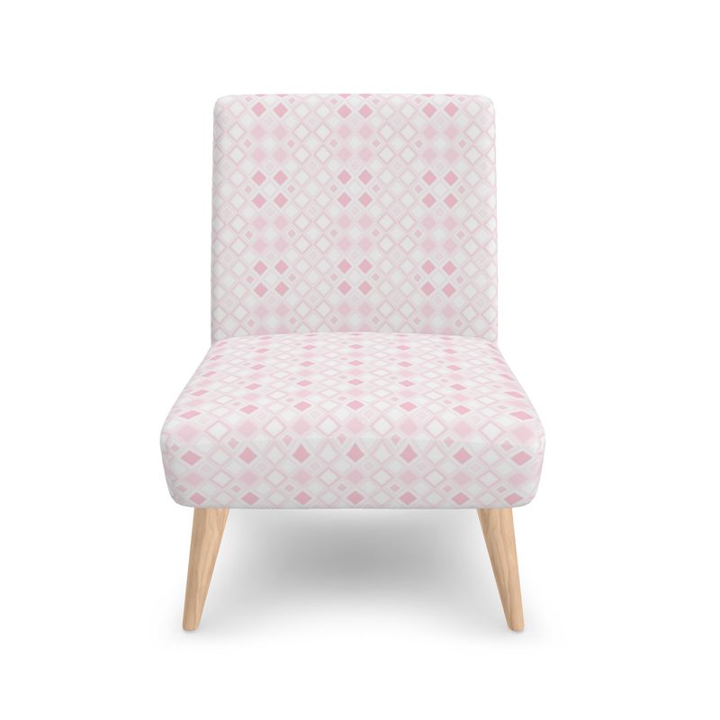 Occasional Accent Chair White & Pink Diamond Print