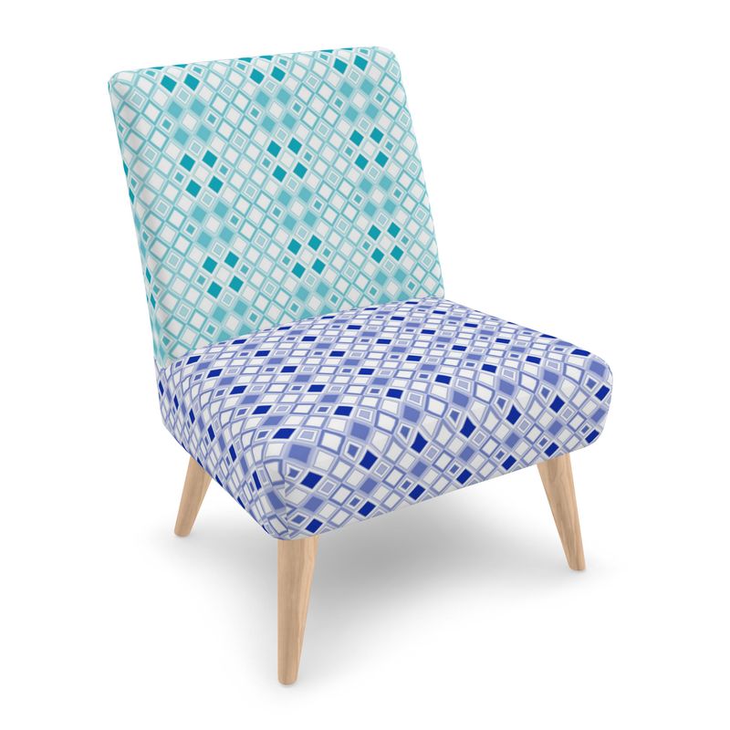 Occasional Accent Chair Sea Teal & Royal Blue Diamond Print