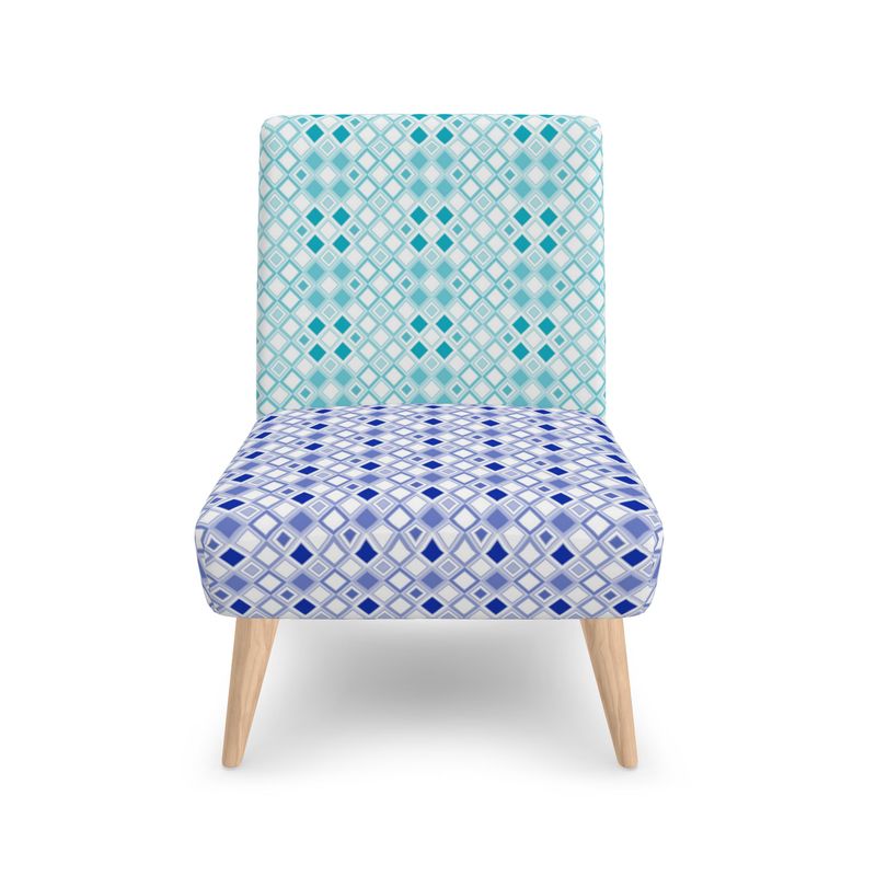 Occasional Accent Chair Sea Teal & Royal Blue Diamond Print