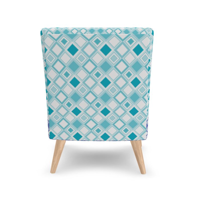 Occasional Accent Chair Sea Teal & Royal Blue Diamond Print