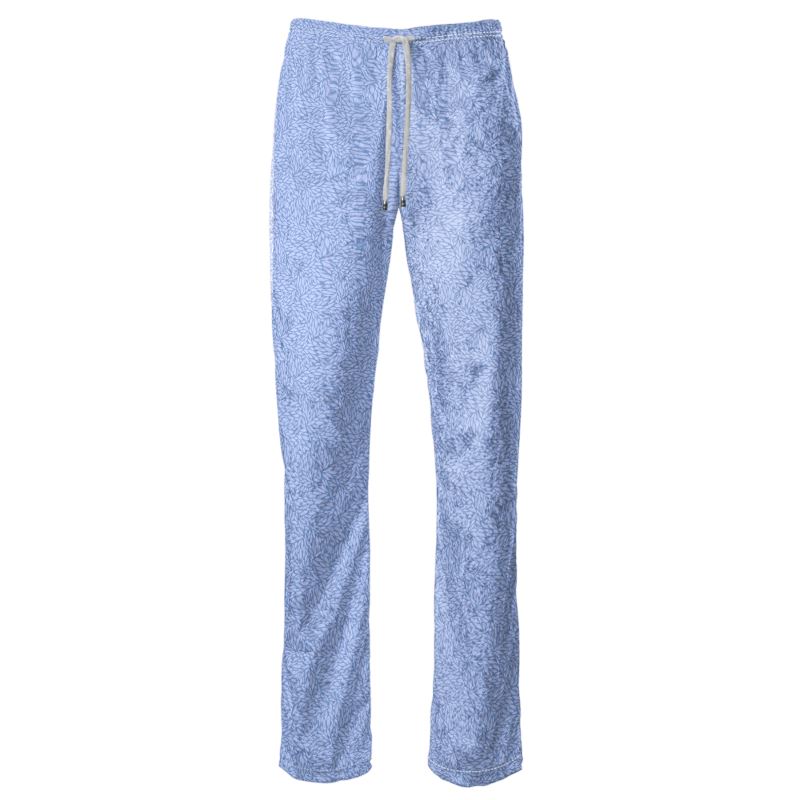 Crushed Velour Pant Periwinkle Blue Leaves Print