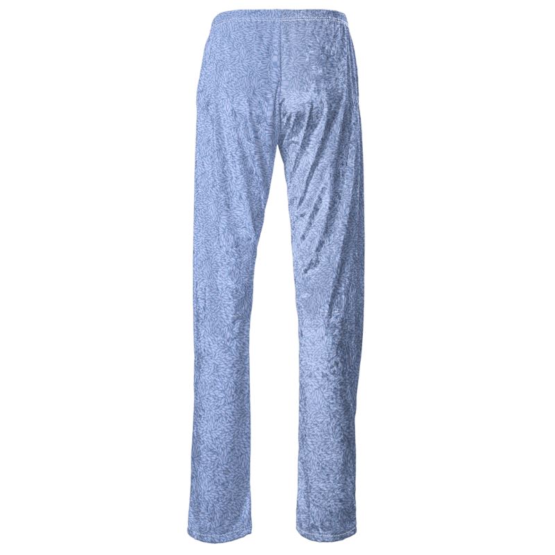 Crushed Velour Pant Periwinkle Blue Leaves Print